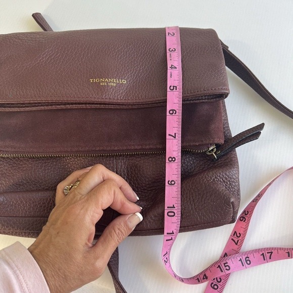 Tignanello Leather Crossbody Bag Medium Burgundy 3 Compartment All Zip - Picture 14 of 14